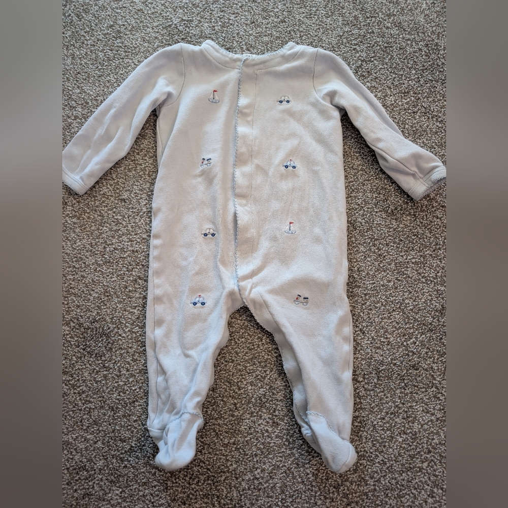 John Lewis Organic Cotton Blue Button Footie Onesie Size 6-9 Mo